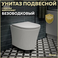 Превью фото Унитаз подвесной безободковый с быстросъемным сиденьем микролифт Teymi Ellie T40802 № 1