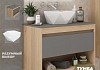 Тумба подвесная с раковиной для ванной 75 см Teymi Ritta корпус дуб фасад графит раковина Diamond 48 F15058