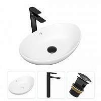 Превью фото Раковина накладная для ванной Teymi Lori 60 в комплекте смеситель высокий черный матовый и донный клапан клик-клак с переливом черный F01847 № 1