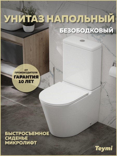 Унитаз напольный безободковый с быстросъемным сиденьем микролифт Teymi Solli R T40207