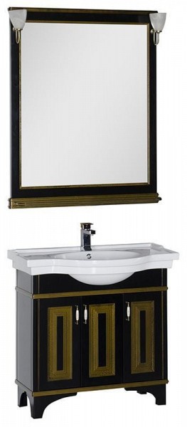 Комплект мебели для ванной Aquanet Валенса 90 черный краколет/золото 180242