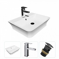 Превью фото Раковина накладная для ванной Teymi Aina 49 в комплекте смеситель хром и донный клапан клик-клак с переливом черный F01646 № 1