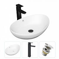 Превью фото Раковина накладная для ванной Teymi Lori 60 в комплекте смеситель высокий черный матовый и донный клапан клик-клак с переливом хром F01740 № 1