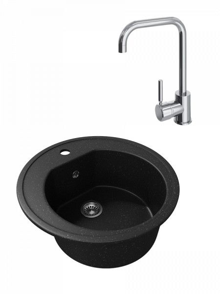 Мойка для кухни Teymi Lina D51 круглая черная матовая в комплекте смеситель для кухни Helmi хром F01514