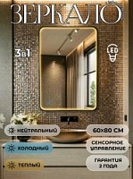 Превью фото Зеркало настенное с подсветкой в ванную Teymi Edlen Black 600х800 LED сенсор T20723 № 1