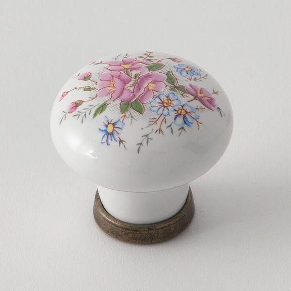 EBAN CERAMICA Decoro Fiore, ручка-кнопка для мебели с рисунком цветы, цвет: белый-керамика