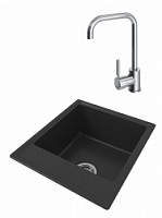 Превью фото Мойка для кухни Teymi Helmi Smart 42х48, черная матовая в комплекте смеситель для кухни Helmi хром F01518 № 1