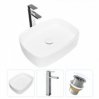 Превью фото Раковина накладная для ванной Teymi Solli 51 в комплекте смеситель высокий хром и донный клапан клик-клак без перелива белый F01711 № 1