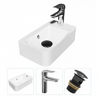 Превью фото Раковина подвесная для ванной Teymi Hanna 45 правая в комплекте смеситель хром и донный клапан клик-клак с переливом черный F07641 № 1