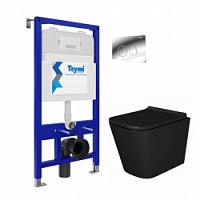 Превью фото Комплект Teymi "Готовое решение": Инсталляция Aina 52 + клавиша смыва Lina хром + подвесной унитаз с микролифтом Helmi черный + крепеж T70791 № 1
